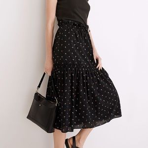 Madewell Black Floral Ruffle Tiered Midi Skirt XXS
